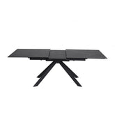 Russo matt black finish and stylish white vein ceramic top Extending Dining Table, that is 1.8M when close and 2.25m When Extended. Black Meta Legs - Drop Down Extension Mechanism